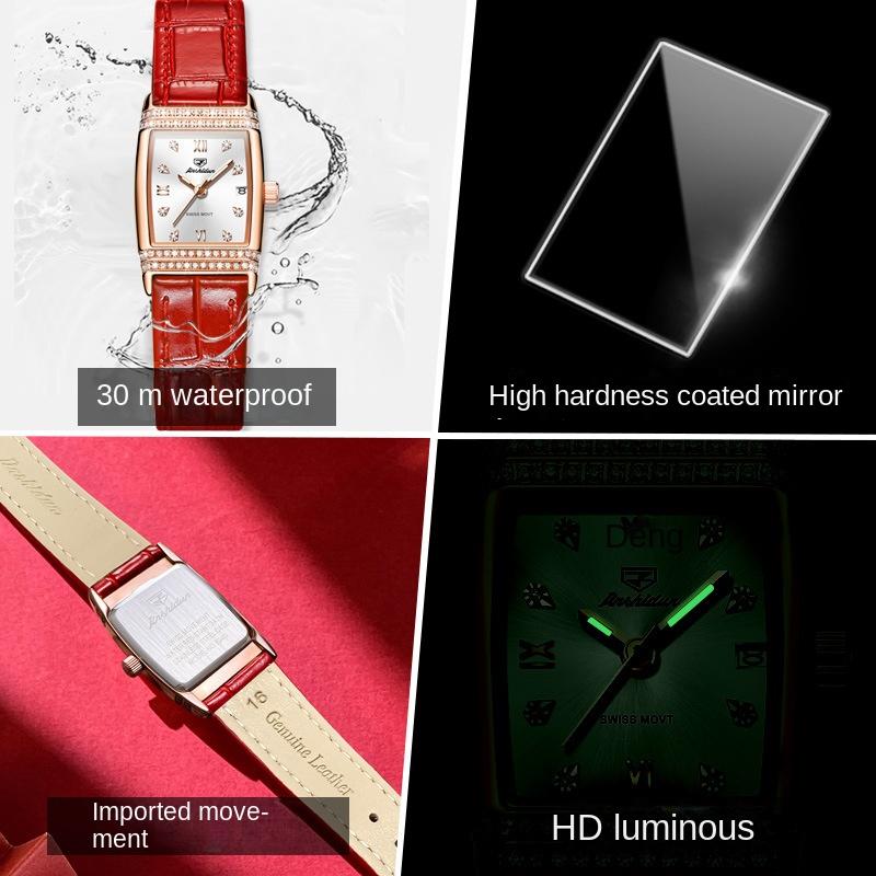 Hodinky značky JINSHIDUN Lehké Luxusní Jednoduché Diamantové vsazené Vodotěsné Luminous Quartz Hodinky Dámské hodinky Dámské hodinky