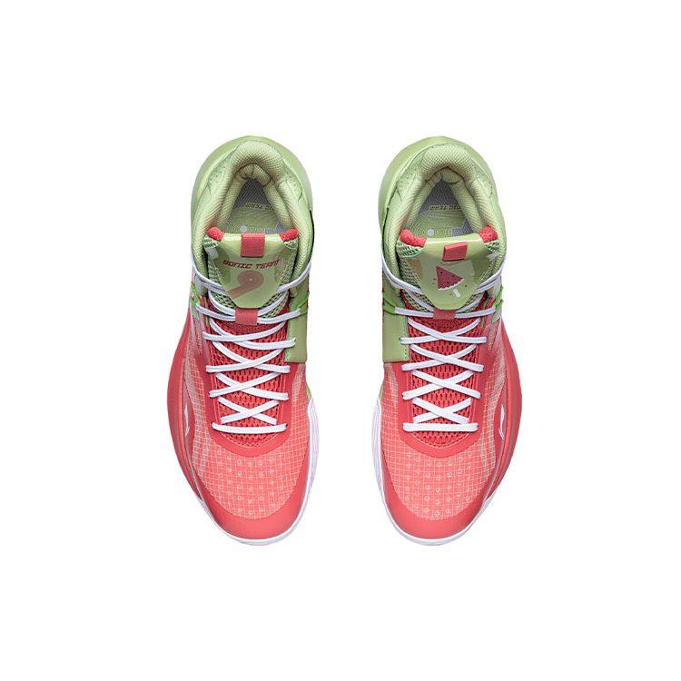 Li Ning Sonic 9 Team Basketballschuhe Herren Mittelhoch Zartes Fruchtgrün/Helles Orangerot ABPR017-4