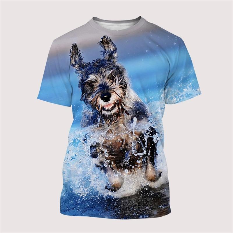 Hot Sale Schnauzer Dog T-Shirt Summer Short Sleeve 3D Print Tops Men Oversized Clothing O-Neck Graphic T Shirts Tee Streetwear