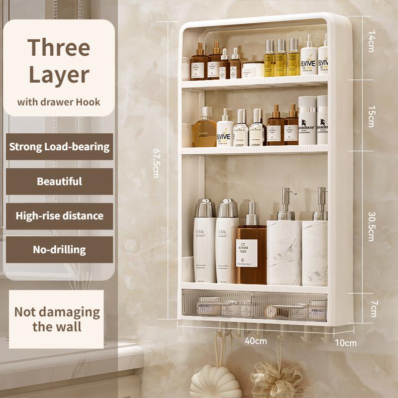 

Кухонная полка, органайзер для ванной комнаты, стеллаж для хранения, многослойные настенные полки для унитаза без дрели с аксессуарами для выдвижных ящиков 3 with Hook 67.5cm