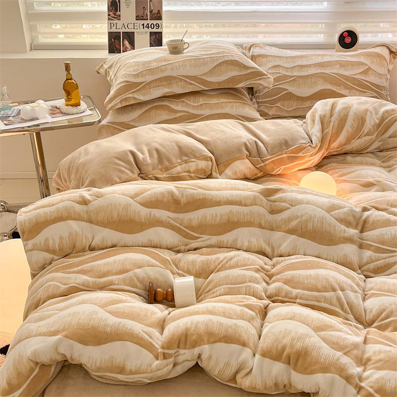 

Thickened Milk Fleece Rotten Flower Fleece Four-Piece Set 1.2M Bed Sheet Three-Piece Set, Wave 1.2m sheet 3pc