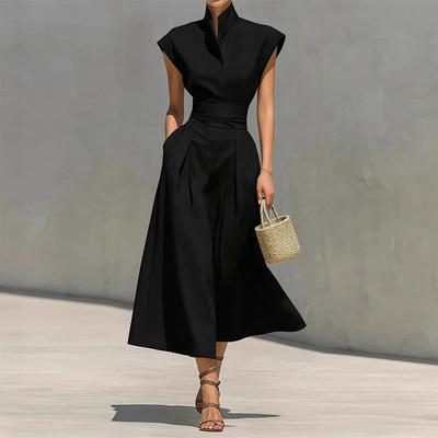 Damenbekleidung Sommer neu, modisches Temperament einfarbig Taille fliegende Ärmel Kleid