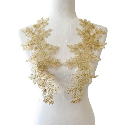 1 Pair Embroidery Stickers Clothing Accessories Wedding Dress DIY Border Lace 16*36CM Sewing Applique
