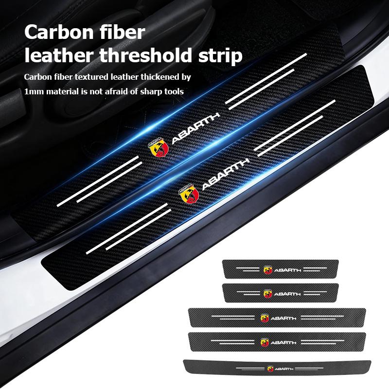 For Abarth Car Door Sill Scuff Plate Decor Carbon Fiber Stickers FIAT 500 Doblo Tipo FR Panda Argo Freemont Bravo Punto