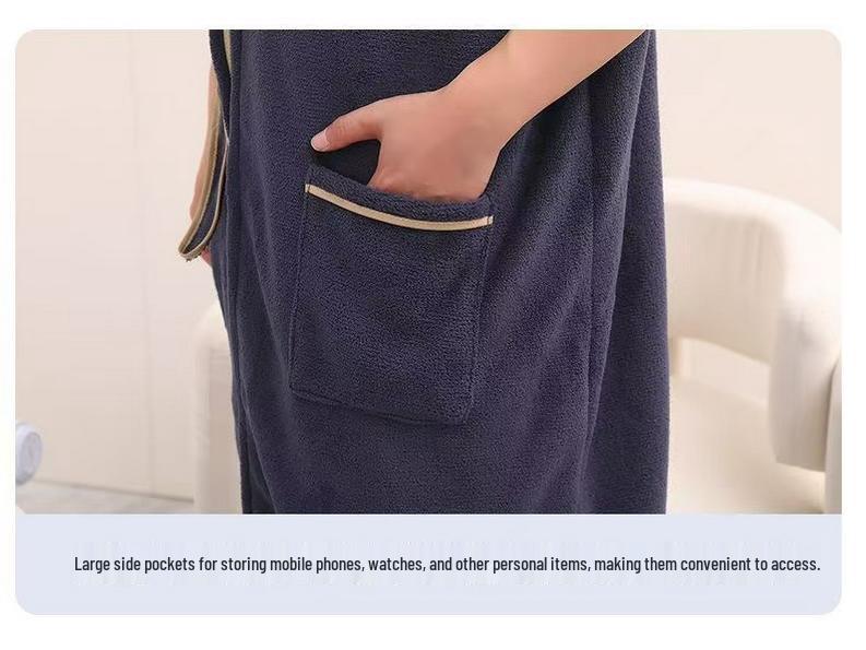 Unisex Plaid Absorbent Bath Towel Robe - Short Sleeve Couplet for Men and Women