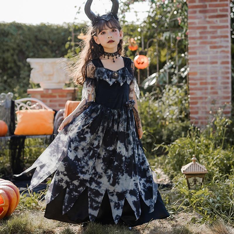 Halloween Children's Costume Ghost Bride Dress Witch Long Dress Stage Children's Costume Gothic Elf Performance Costume