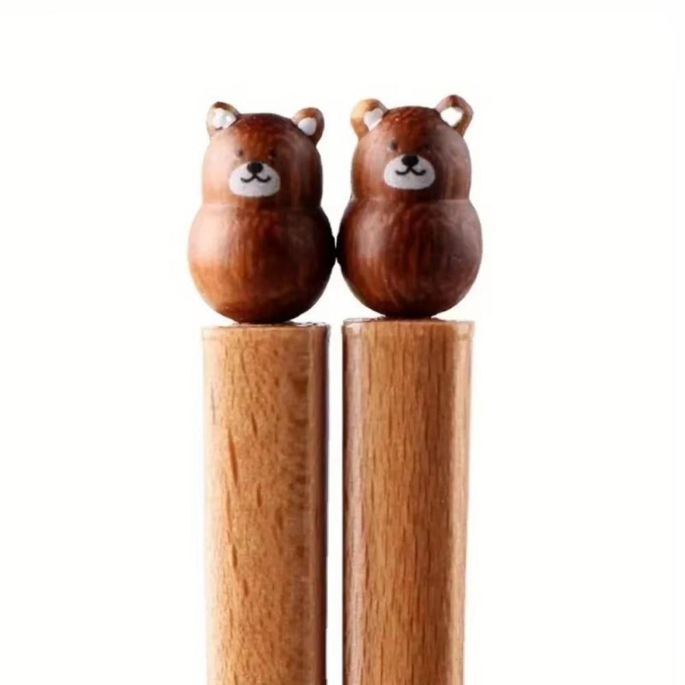 Hand-carved Animal Chopsticks 3D Wooden Dinnerware Practical Beech Chopsticks  Sushi Couple