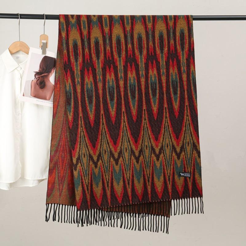 Ethnic Style Women Printed Shawl Autumn Winter  Muslim Hijab Imitation Cashmere Tassels Scarves Luxury Thick Warm Scarf Female