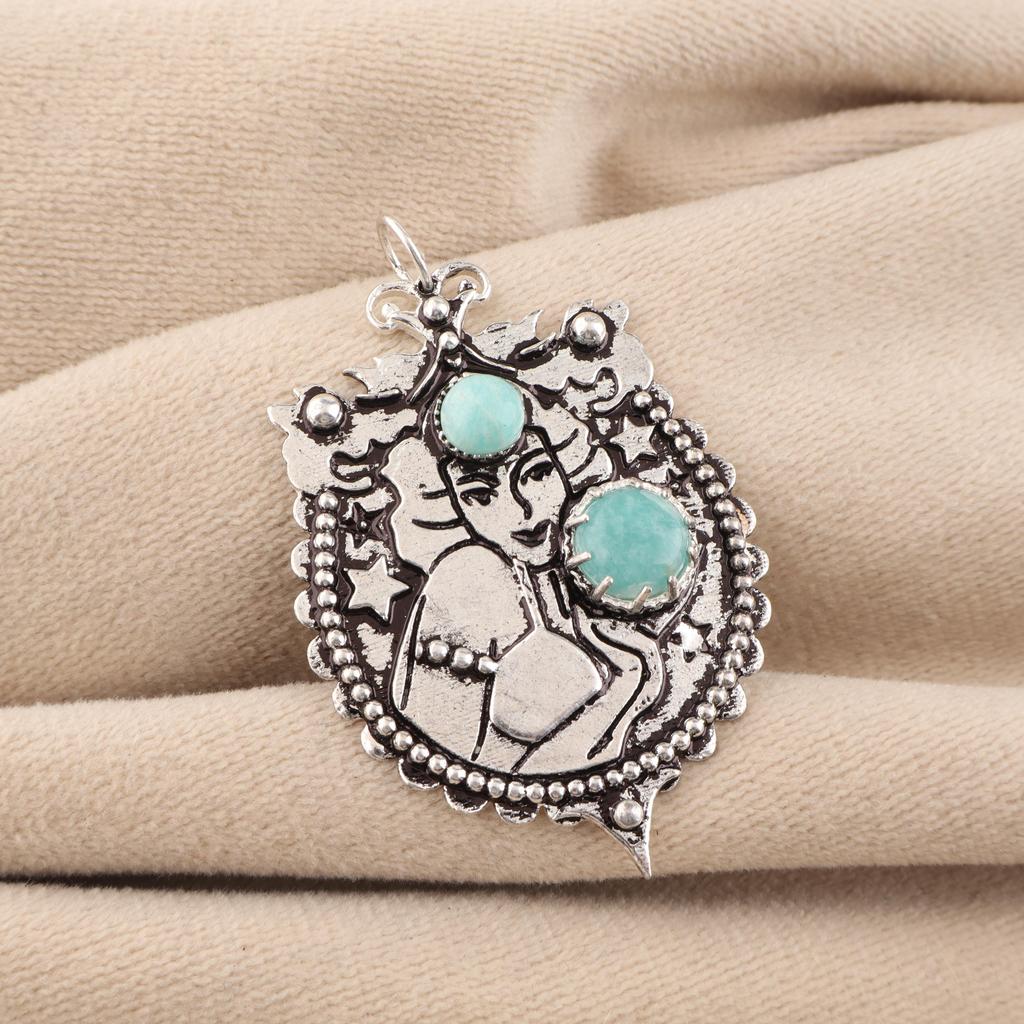 Natural Amazonite Gemstone Silver Pendant 1.9" 925 Sterling Silver Women Jewelry For Special Occasion CP-44-26