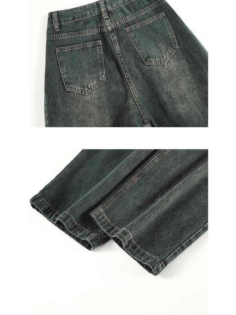 Pleated Wide-Leg High-Waist Gray Jeans for Women - Retro & Nostalgic Autumn Wear