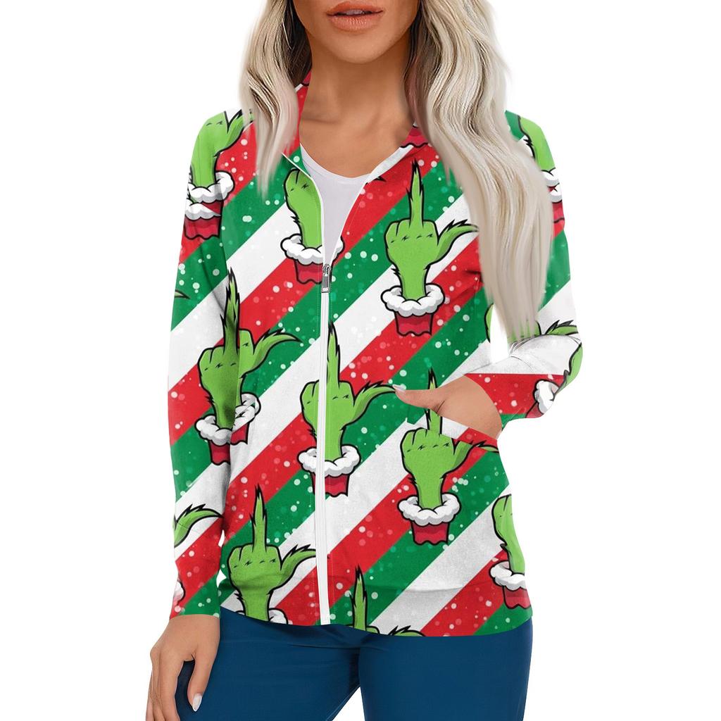 Women Long Sleeve Pattern Pocket Working Stand-up Collar Single-breasted Protective Overalls Cardigan Jacket Top