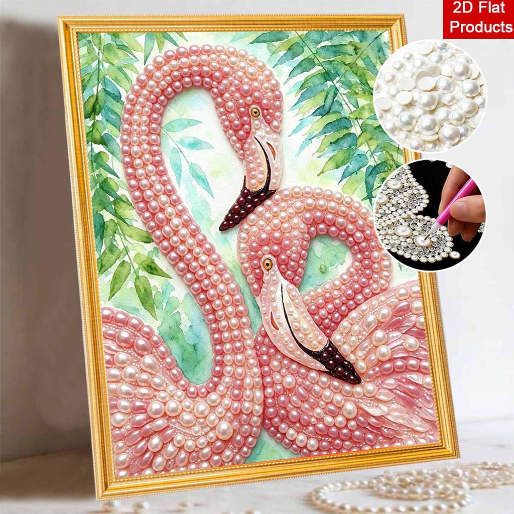 Framed Pearl Bead Painting Kit Elegant Flamingo Design DIY Shiny Canvas Art Relaxing Craft for Desk Wall Decor Aesthetic Gift Home Ornament