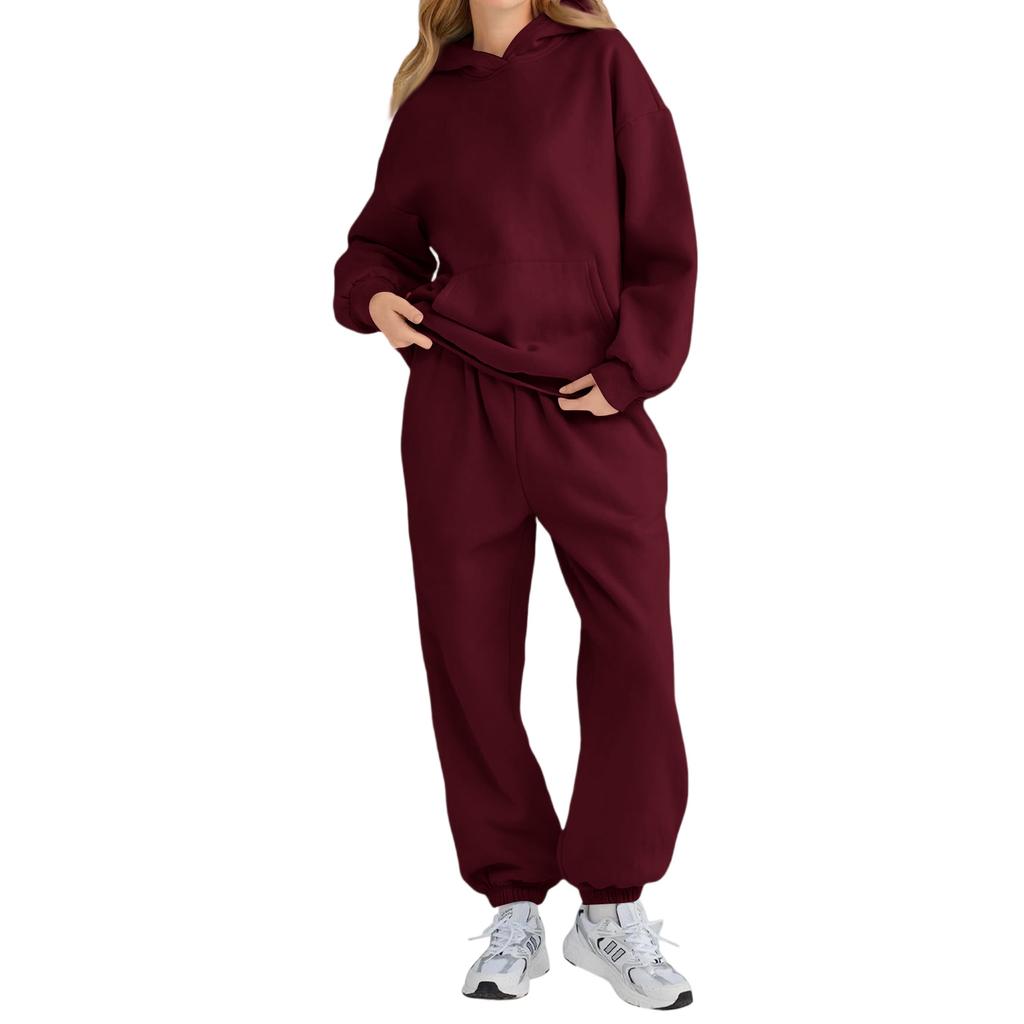 Women’s Hooded Long Sleeve Pullover Sweatshirt and Elastic Waist Sweatpants Set Casual Loose Fit Tracksuit for Daily Wear