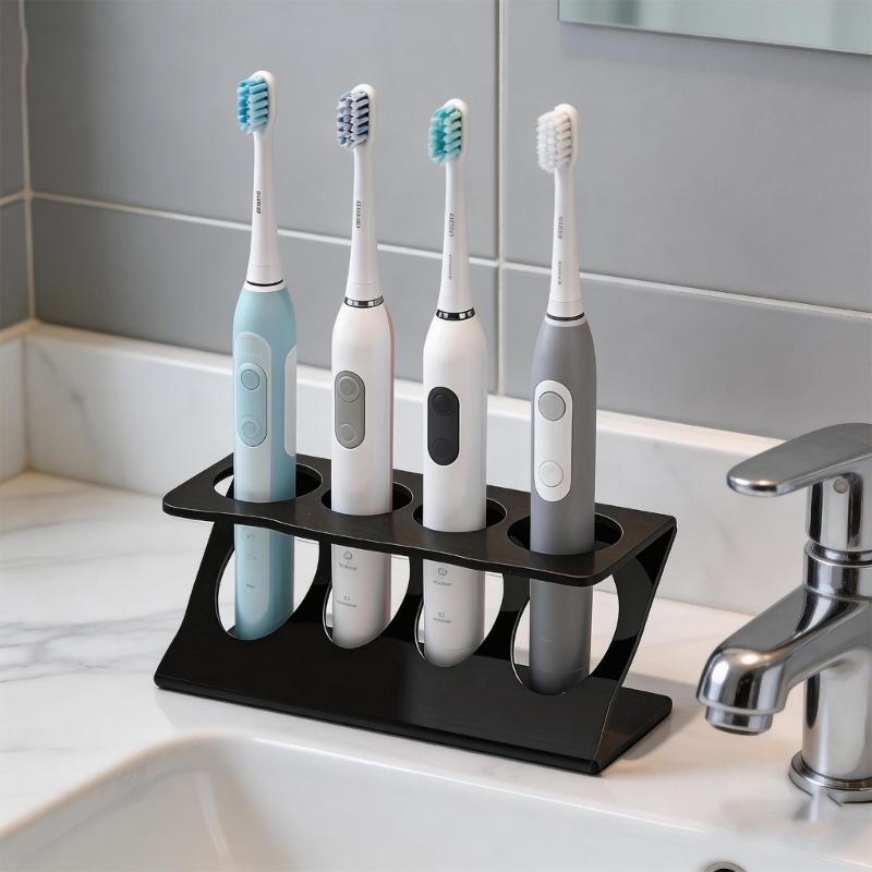 Modern 3D Printed Toothbrush Stand Organizers For Electric Brushes And Mouth Care Products In Delicate Black Or White