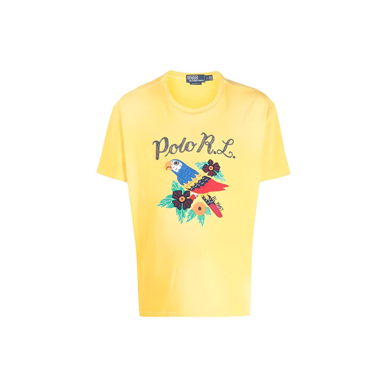 

Polo Ralph Lauren SS23 Футболка мужская с круглым вырезом, коротким рукавом и принтом букв с попугаем, желтая 710904481-001 XL