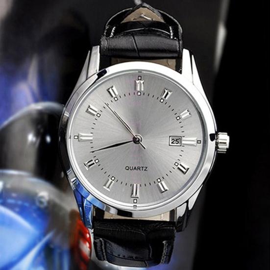 Pánské Vintage datumový kalendář Dial Umělá kůže Business Analog Quartz náramkové hodinky