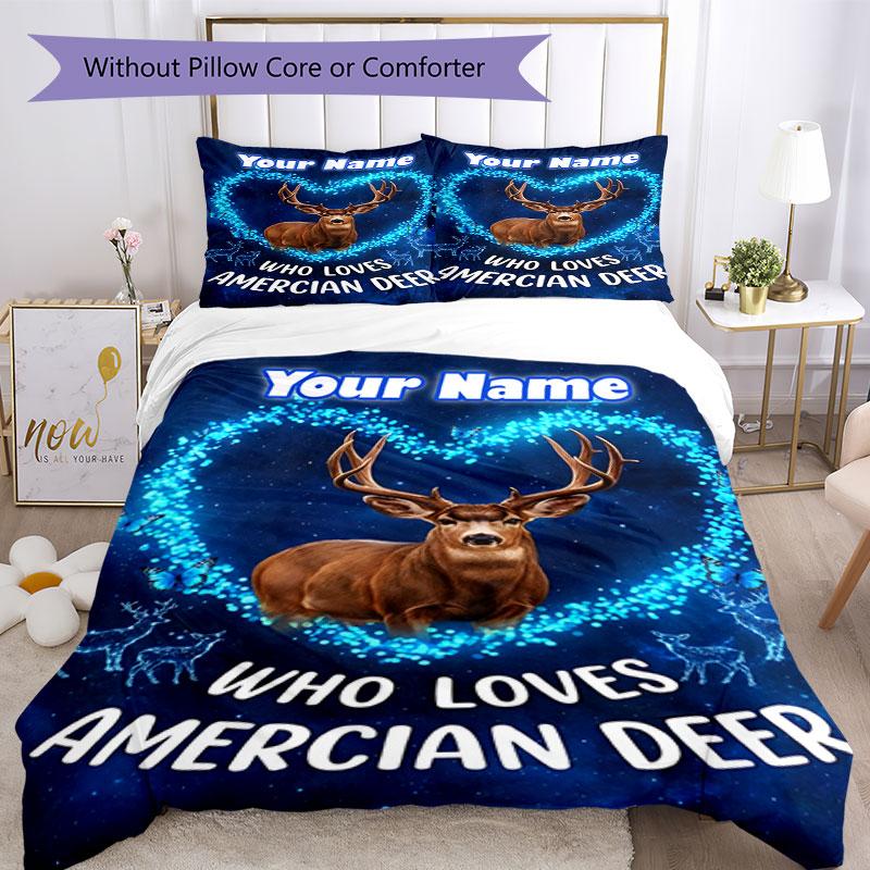 3PC Custom Name American Deer Love bedding,soft and breathable,2D flat print,room decor.,Poster Three-piece set,Soccer Three-piece set,Art,Poster,Socc