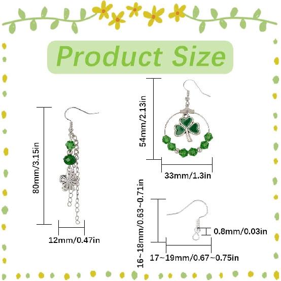 SUNNYCLUE 1 Box DIY 10 Pairs St Patricks Day Earrings Making Kit Silver 3 Leaf Clover Charms Irish Shamrock Charm Green Glass Spacer Beads for