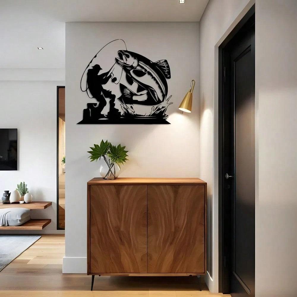 Metal Fishing Wall Art, Black Iron Fish Home Decor, 1PC