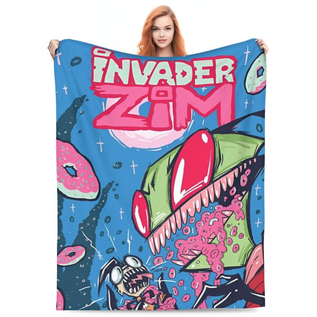 Invader-Zims Wolldecke Cartoon Dunkle Komödie Individuelle Überwurfdecke für Zuhause 200x150cm