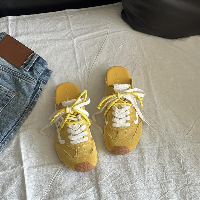 Sheepskin Wang Yibo Same Shoes, Leather Inner Height Increase Bag Head Half Slippers Women's Pair Lace-up Bag Head Casual Moral Training Shoes