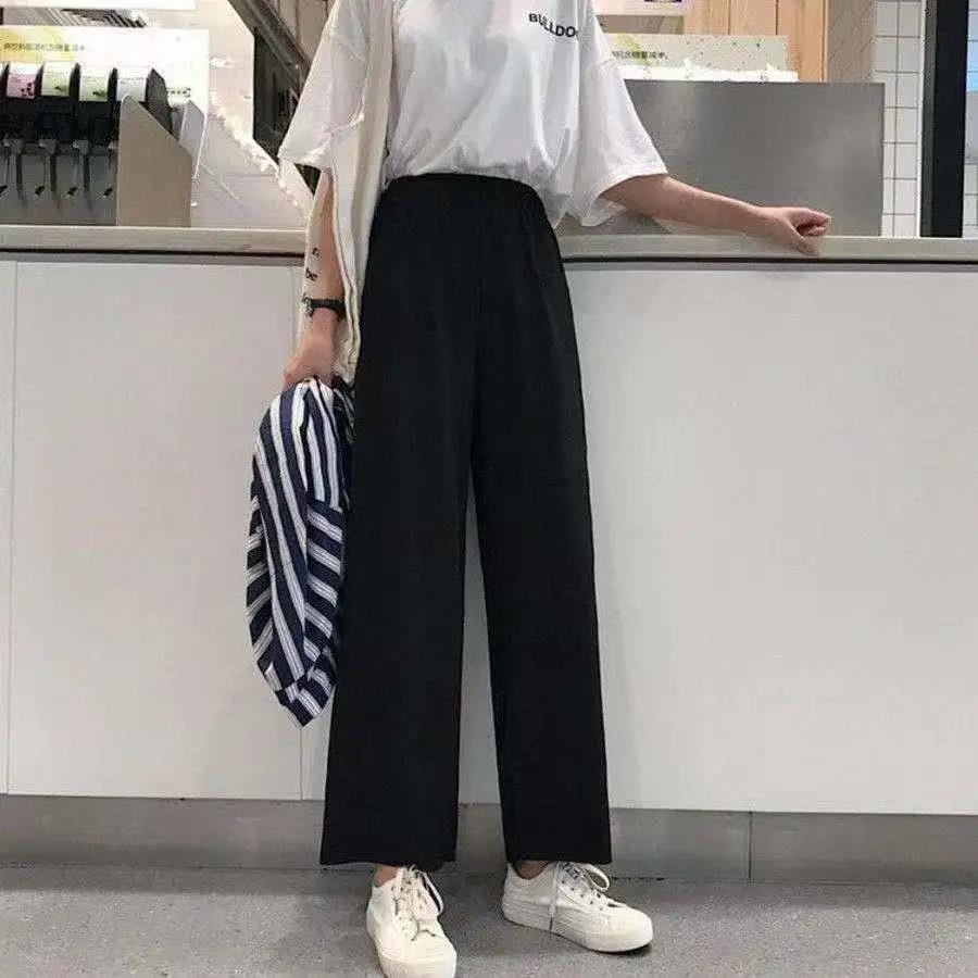 Spring/Summer Women's Black Wide-Leg Pants - Korean Style, Loose, Slimming, Versatile, Straight Casual Fit