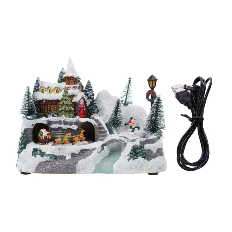 Christmas Snow House Figurine with Led Light Glowing Music Rotation for Home Bedroom Children Room Decoration