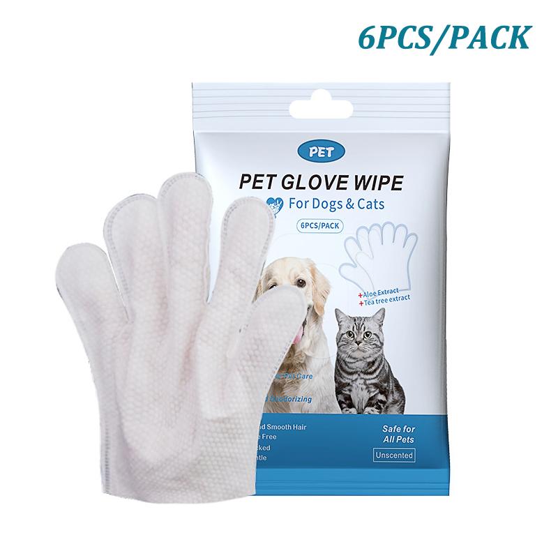 6 ks Pet Wipes Rukavice Zdarma Čištění Psí a Kočičí Wipes Štěňata a Koťata Koupání Deodorizace Tlapky Jednorázové Čisticí Rukavice