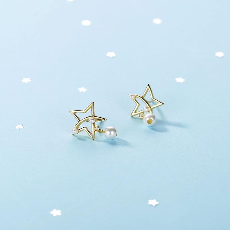 Super Fairy Five-pointed Star Pearl Earrings Temperament French Retro Earrings