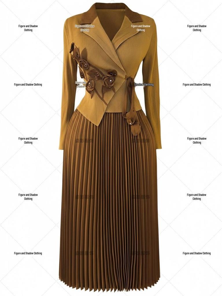 Miyaki Plus Size Pleated Long-Sleeve Dress - Slimming Middle Eastern Style with Faux Two-Piece Design