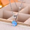 Minimalist Round Blue White Fire Opal Necklaces For Women Silver Color Rainbow Birthstone Wedding Engagement Pendants Jewelry