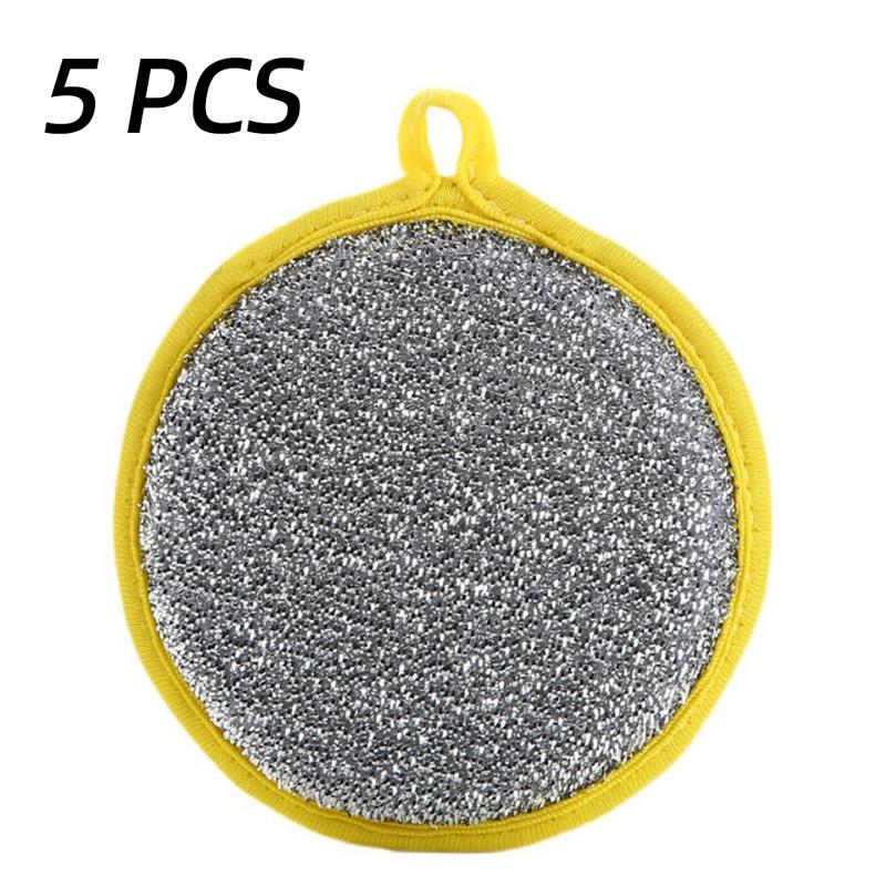 5pcs Dishwashing Sponge Non-stick Oil Brush Pot Dishwashing Cloth Sponge Wipe Double-sided Cleaning and Decontamination Magic Wipe