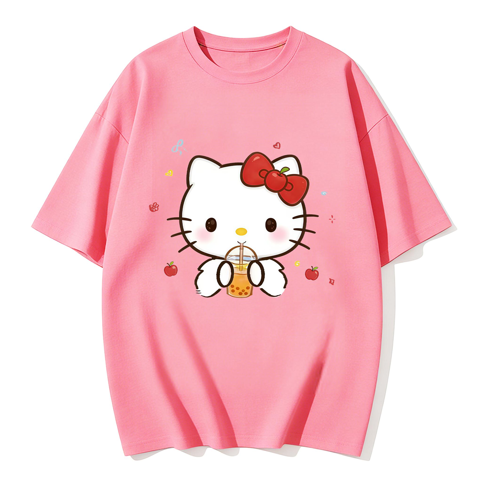 

2026 Summer Hello Kitty Cartoon Printed Short Sleeve Pure Cotton Tshirts Womens Family Matching Outfits Tops Tee Trendy Y2k S