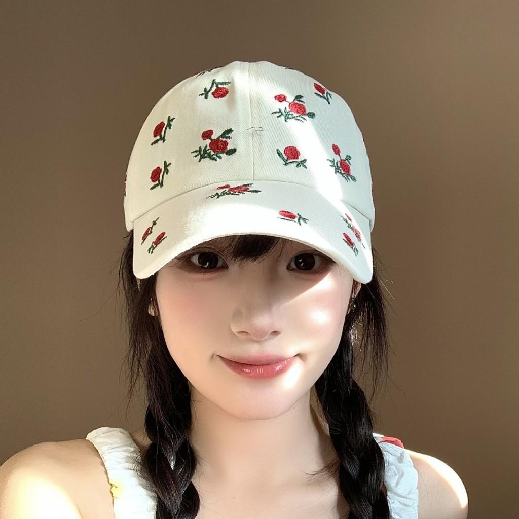 Classic Cotton Baseball Cap With Adjustable Strap And Floral Embroidery For Women