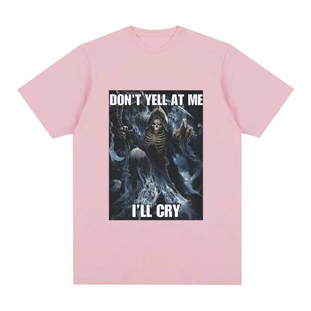Schrei Mich Nicht An Ich Werde Weinen Skelett Schädel Meme T-Shirt Herren Vintage Hip Hop Gothic Kurzarm T-Shirt Baumwoll T-Shirts