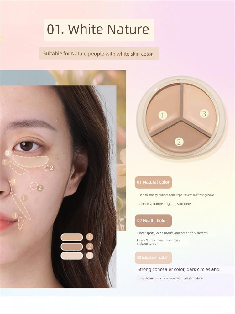 Novo Clean and Light Three Colors Concealer Cover Face Acne Marks Spots Tear Groove Dark Circles Moisturizing Concealer Plate