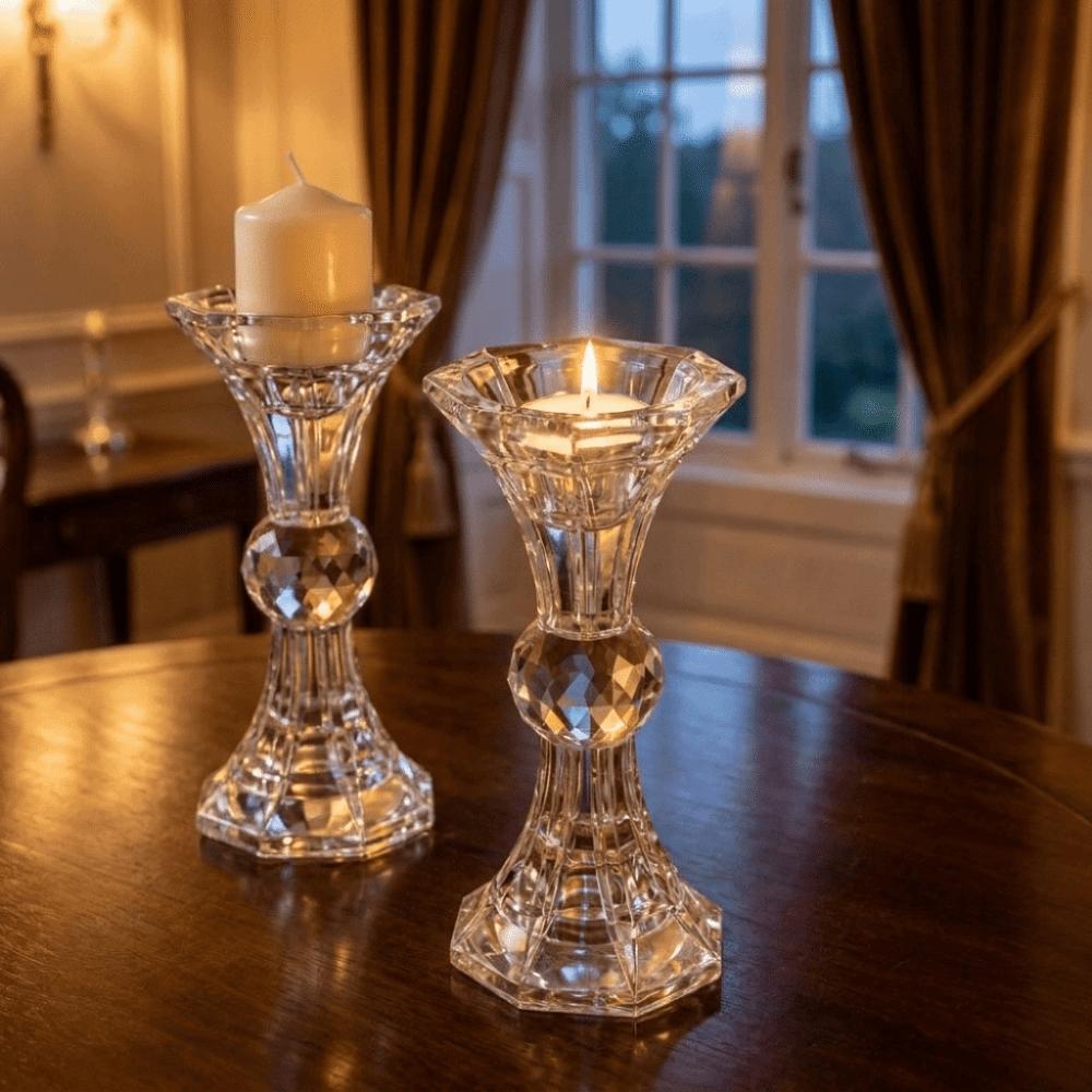 High Footed French Transparent Candle Holder Vintage Tabletop Candle Holder Dining Room