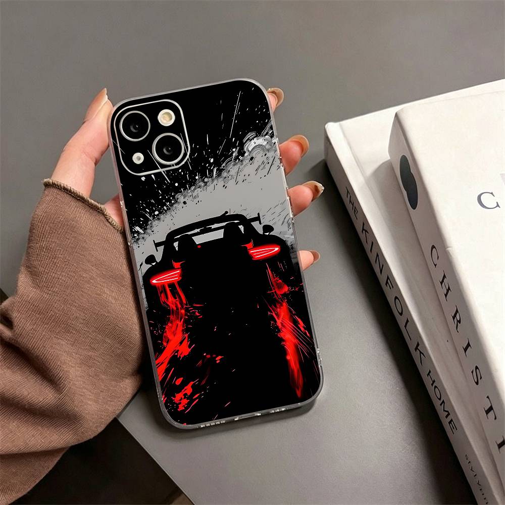 R8 Supercar CAR Phone Case For iPhone17,16,15,14,13,12,11 Plus,Pro Max Soft Transparent Cover