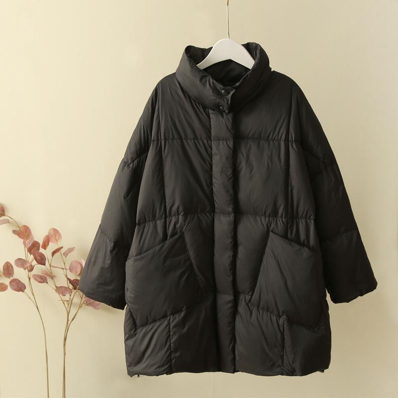 Winter new women's loose large size literary oblique large pocket stand-up collar drawstring bread jacket down jacket tide