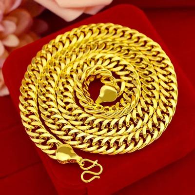 Luxury AU999 24K Real Gold Men's Flat Chain Boss Necklace Simple Generous and Domineering Necklaces for Men