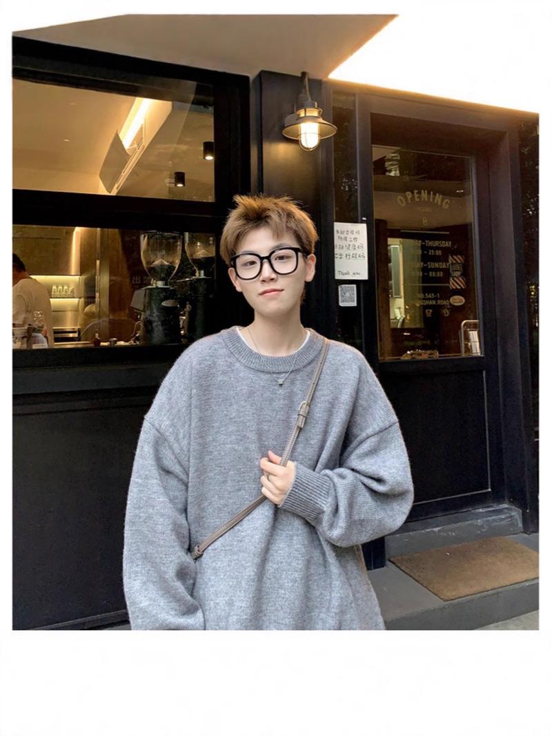 

Унисекс Осенне-зимний японский ретро свободный вязаный свитер XL серый