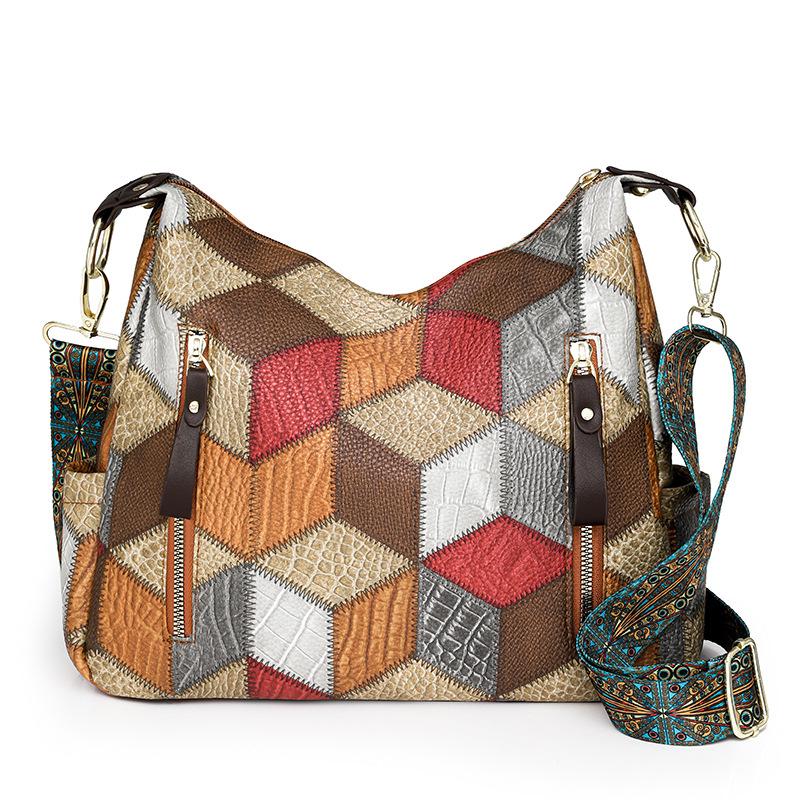 2024 Retro Color Block Large-Capacity Single Shoulder Crossbody Mummy Bag for Women