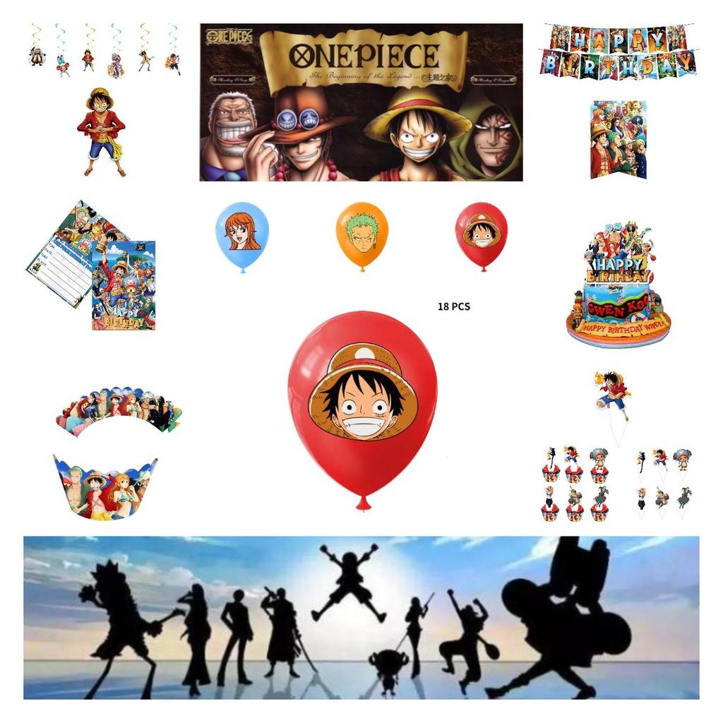 One Piece Themed Birthday Party Decoration Set Props Balloons Cake Flags Toppers