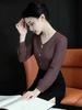 Korean Plaid V-Neck Long-Sleeve Women's Shirt, New Spring Arrival, Buttoned with Pleats & Cinched Waist for a Flattering Look.