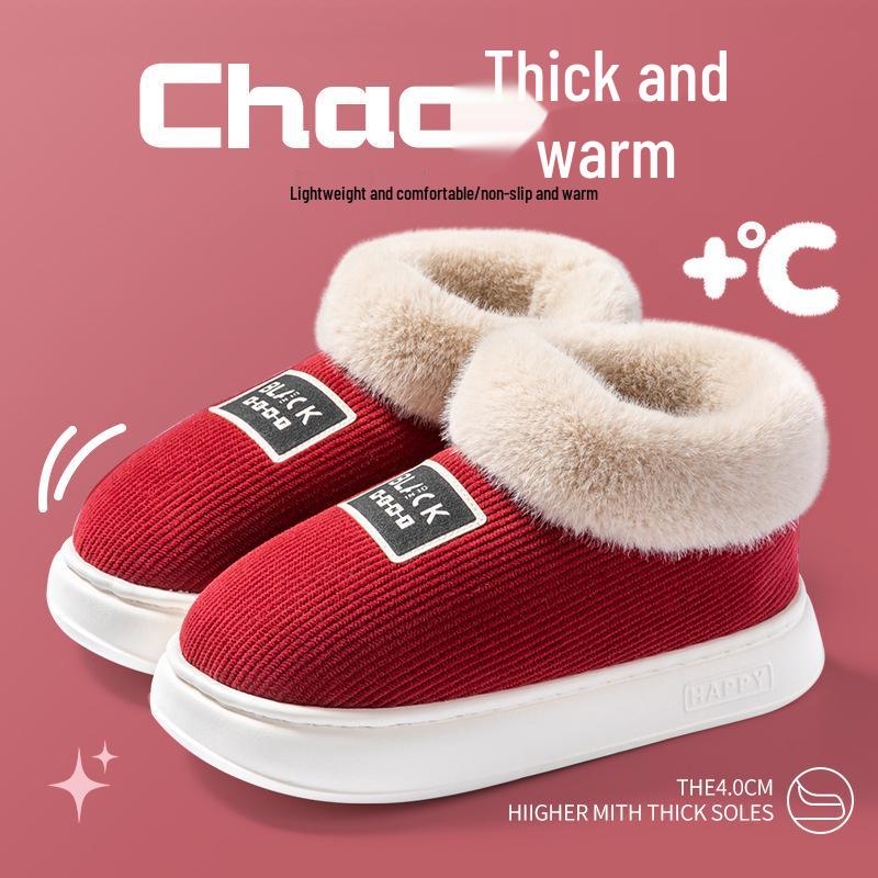 Men's High-Top Winter Warm Non-Slip Cotton Slippers with Thick Soles for Indoor/Outdoor Use.