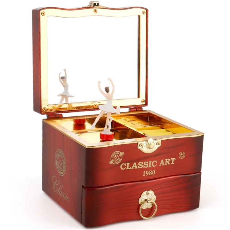 Sound Music Box With Elegant Rotating Jewelry Designs ABS Metal Wind Up Music Box for Relaxation & Decorative Use