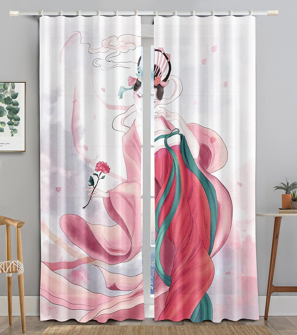 

Chinese Traditional Festivals ColorfulBlackout Window Panel Curtain Living Room Space Bedroom Bathroom Kicthen Door Cupboard Decor Hooks W50 X H130(CM)X2&Hook