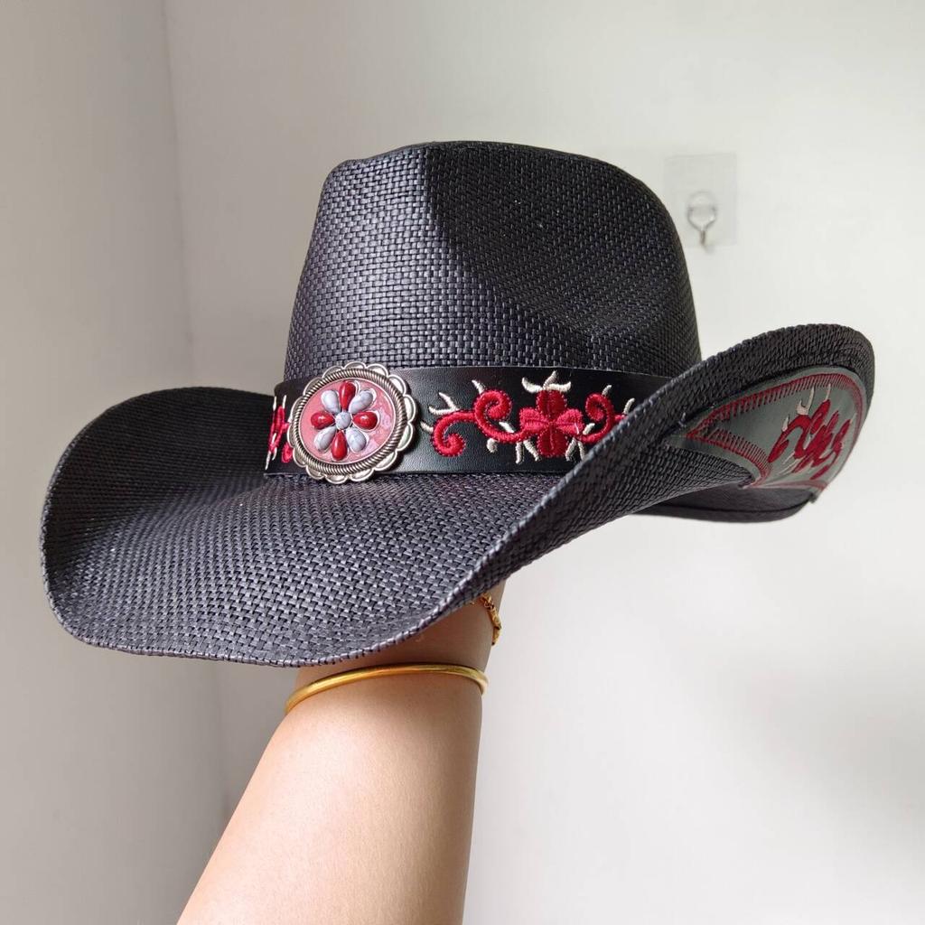 Westlicher Cowboy-Strohhut Bestickter Aufkleber 2026 Niedrigpreis-Ausverkauf Cowboyhut Sonnenhut Frühling/Sommer Breitkrempiger Hut Sombrero