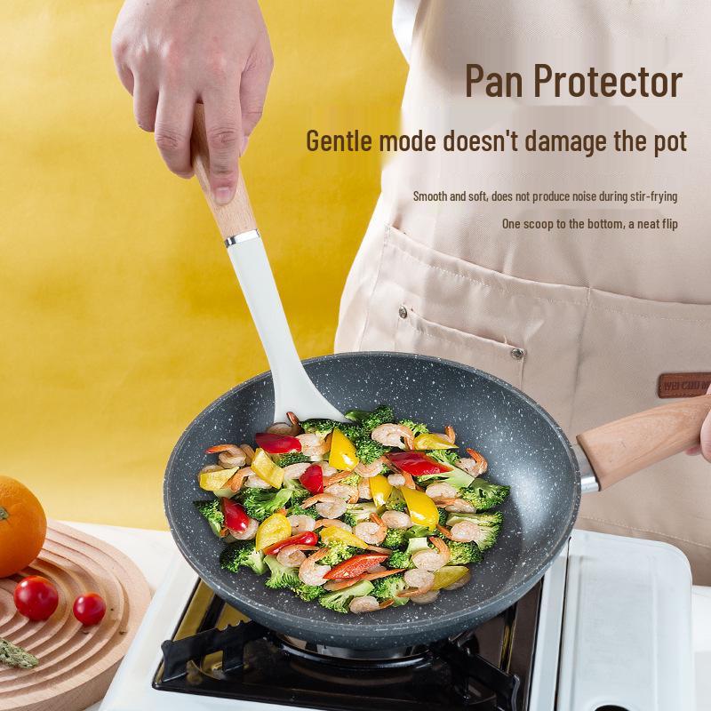 Non-Stick Silicone Kitchenware Set: Soup Ladle, Spatula, and Stir-Fry Shovel - Heat Resistant and Food-Grade Materials.