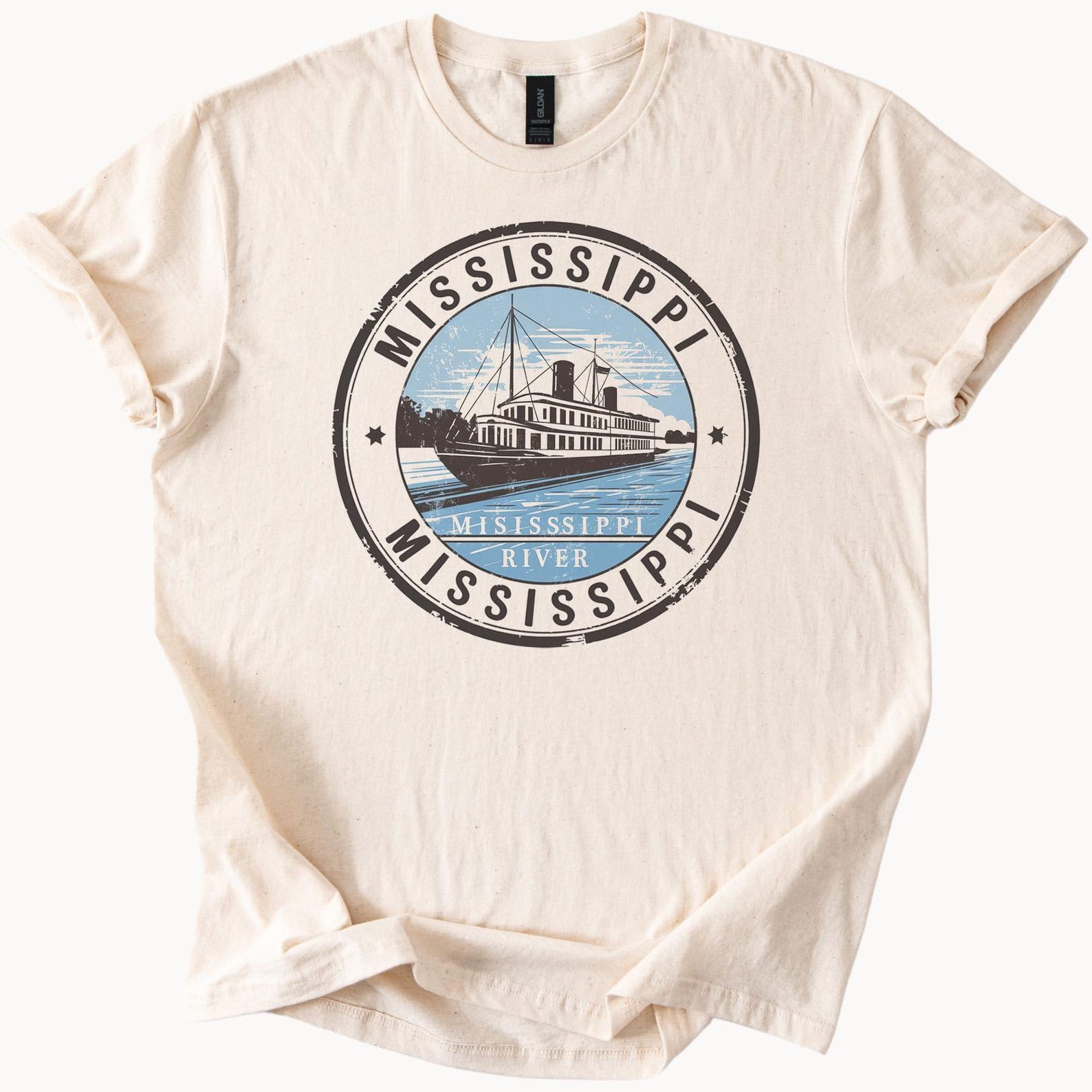 Mississippi Riverboat Graphic T Shirt Mississippi River Steamboat Art Tee Mississippi State Souvenir Shirt Unique Mississippi Gift 100